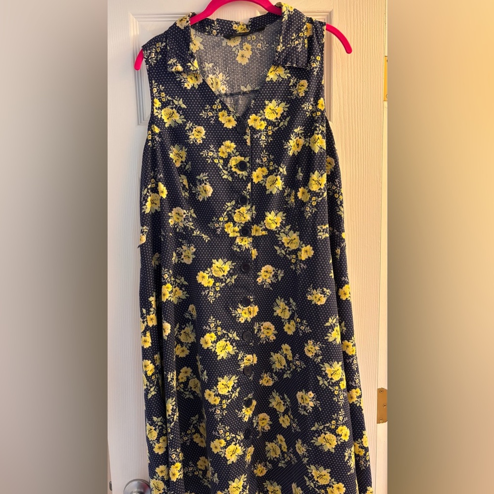 Mlle Gabrielle Yellow Floral Shirt Dress on Navy